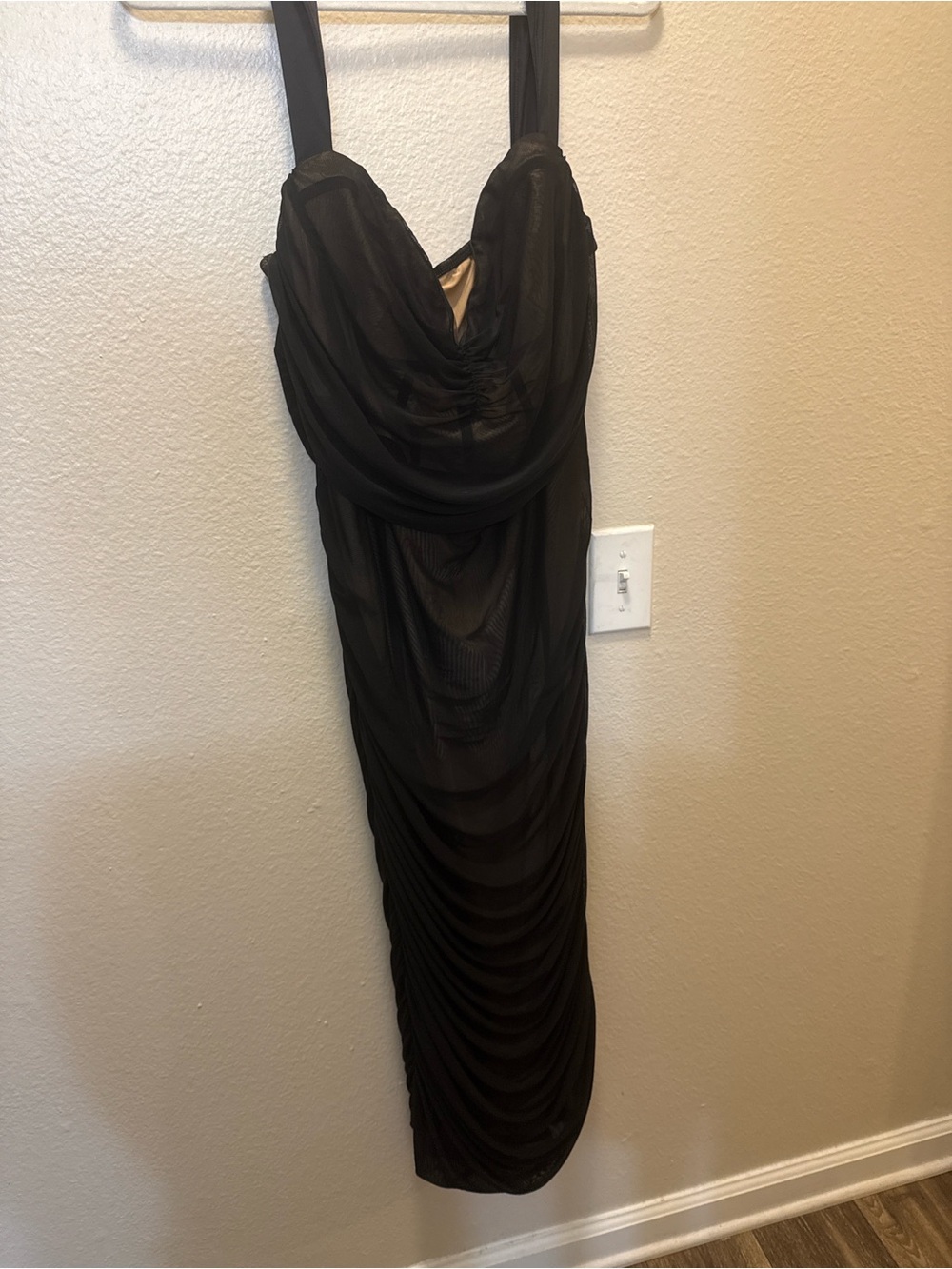 SHEIN Black Draped Ruched Midi Dress